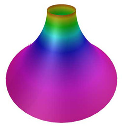 Part of the geometry around a black hole. Time's relative rate of flow around the black hole is shown on the color scale. Time appears to slow significantly and even stop at the edge of the hole. What does this mean?